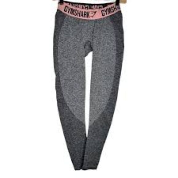 Gymshark Women’s Flex Work Out Leggings Heathered Grey Pink Waistband Small - Picture 1 of 8